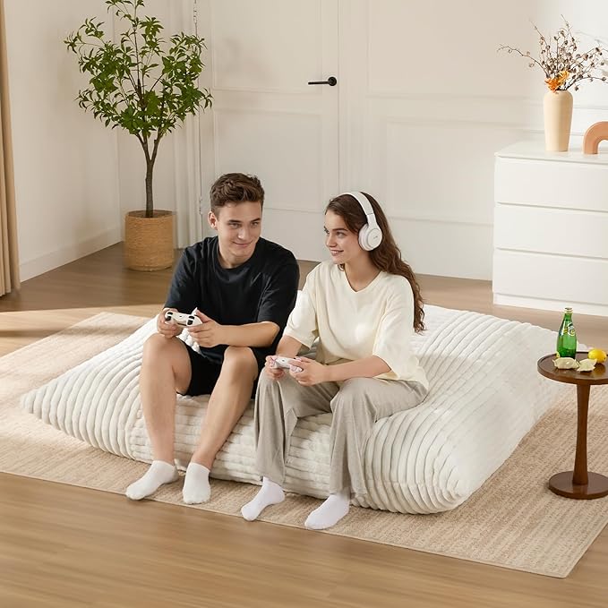 3-in-1 Giant Bean Bag Chair for Adults & Kids, Convertible Floor Sofa to