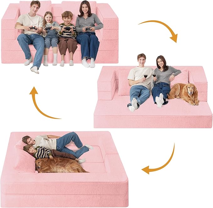 Futon Sofa Bed with Pillow, 3-in-1 Sleeper Sofa Bed with Removable Cover