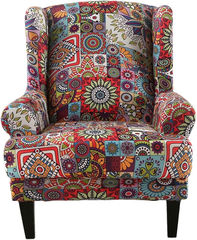 HAOYONG Wing Chair Slipcovers Elastic Boho Printed Wingback Chair Covers 2