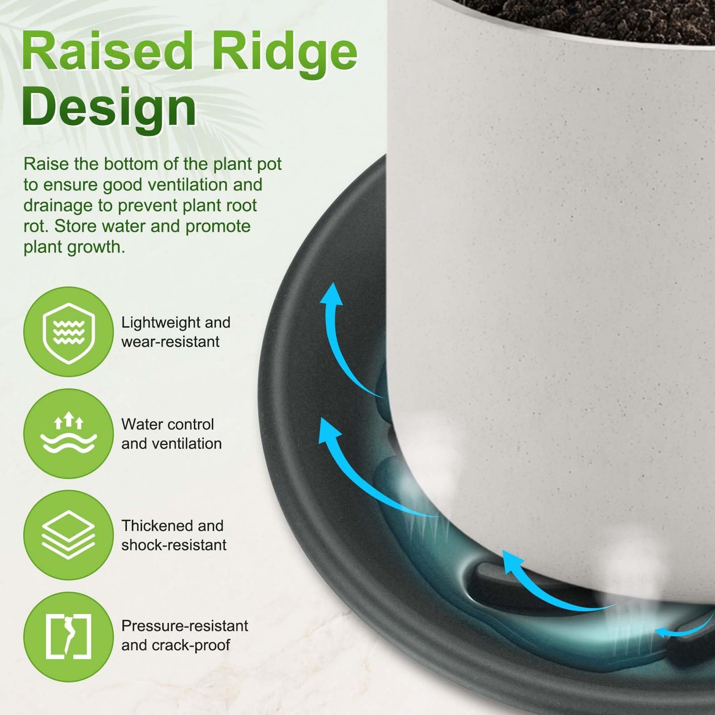 M METERXITY 2-Pack Plant Saucers, 7.3 Inch ID Anti-Rot Root Resin Flower Pot Plant Saucers for Indoor/Outdoor, Flowerpot Drip Tray [9.4 Inch OD, Gray Black]