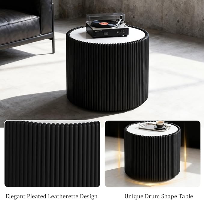 SSLine Round Drum Coffee Table Modern Sintered Stone Top Side End Table in