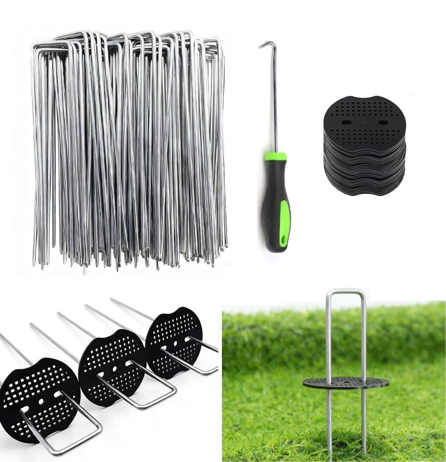 8 Inch 50 PCS Galvanized Landscape Staples with 50 PCS Gasket, Landscape Fabric Pins Stakes Lawn Ground Cover Graden Staples Spikes Weed Barrier Stakes