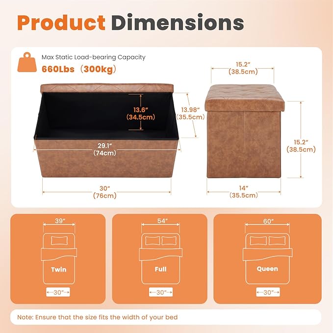 Sweetcrispy 30 Inches Folding Ottoman