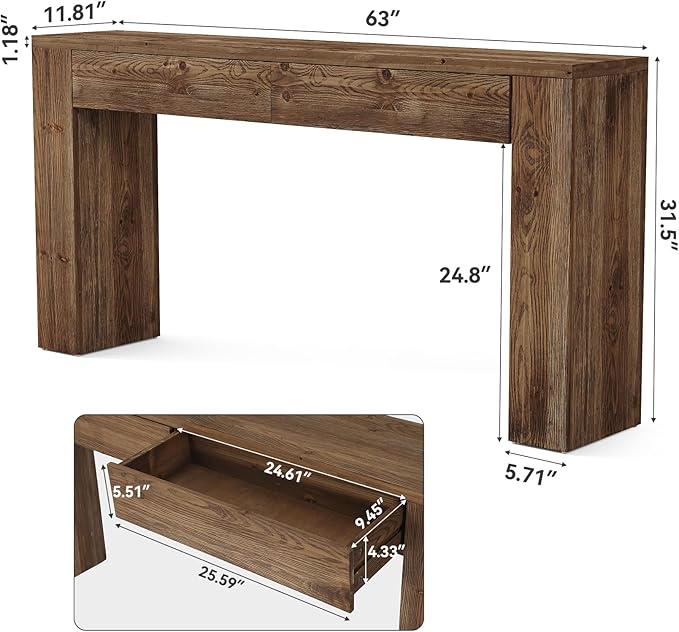 LITTLE TREE Solid Wood 63 Inches Console Table