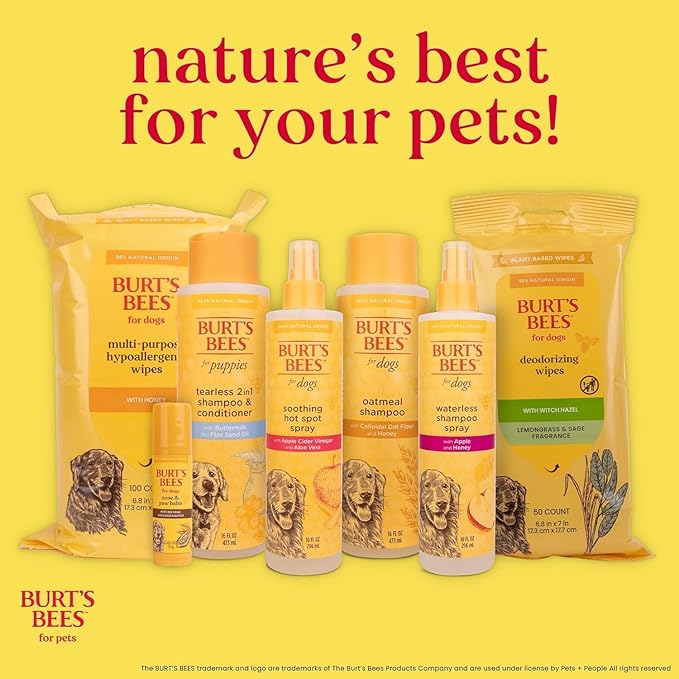 Burt's Bees for Pets Honey Multipurpose Dog Grooming Wipes, Gentle Hypoallergenic Spot Cleaning Sheets, pH Balanced Natural Origin Formula for Paws, Face and Butt, 50 Count - 6 Pack