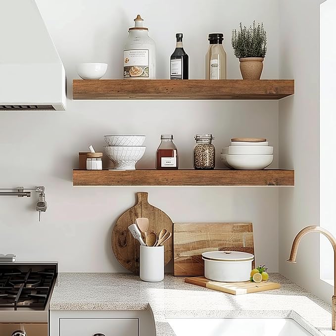 Rustic Brown Floating Shelves for Wall，24in Wall Mounted Display Ledge Shelves