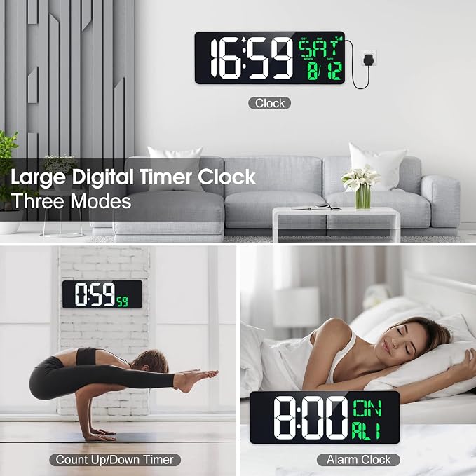 17 Inch Digital Wall Clock Large Display Bluetooth Sync Time, Auto-Dimming Large Digital Wall Clock with Remote, Date/Week/Temperature/DST, Plug-in Digital Clock for All Spaces Use, Gift
