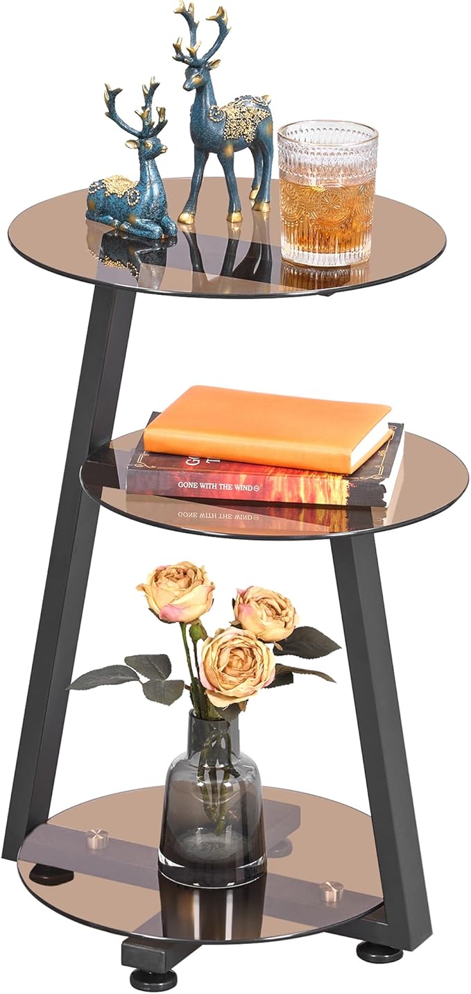 BEWISHOME Round End Table Tempered Glass Side Table