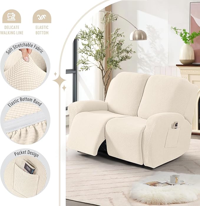 TAOCOCO Recliner Loveseat Slipcover, 6 Pieces Dual Recliner Sofa Covers