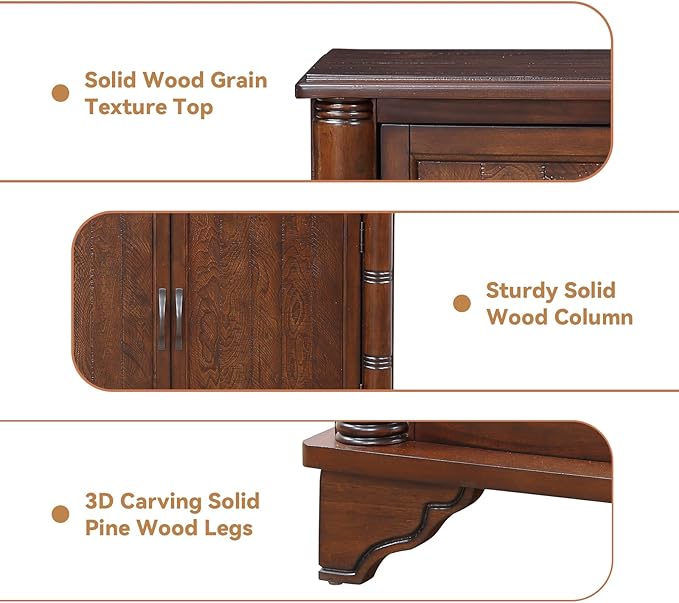 40" Solid Wood Buffet Storage Cabinet, Vintage Console Table