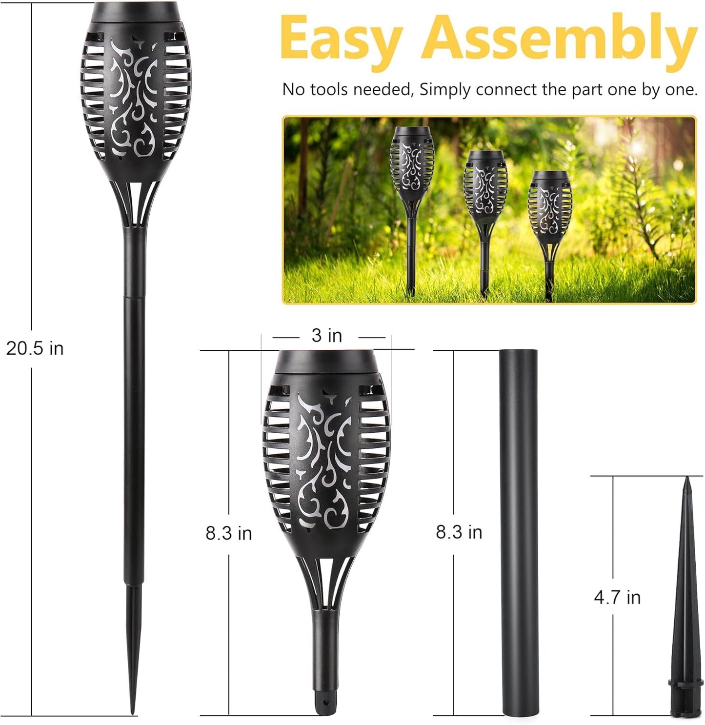 Toodour Solar Torch Flame Lights, 6 Pack Solar Lights Outdoor with Flickering Flame, Waterproof Solar Pathway Lights Landscape Decoration Lighting for Garden, Lawn, Yard, Outdoor Decor - Purple