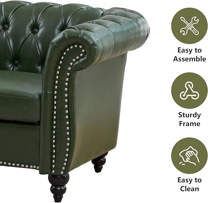 Mid-Century 2 Seater Sofa, Faux Leather Loveseat