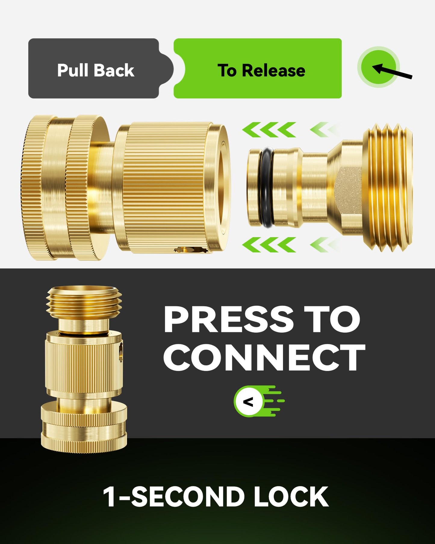 RainPoint Quick Connect Hose Fittings 3/4" GHT - Solid Brass Garden Hose Connectors, No-Leak Design & Universal Fit for Instant Connection (2 Sets)
