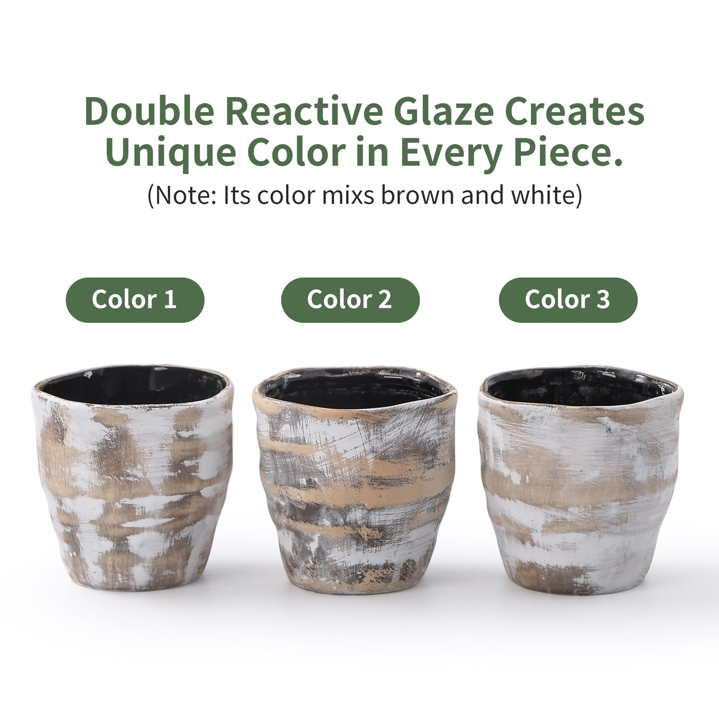 Pkeo Bbun 4+6 Inch Ceramic Planter Set of 2 with Drainage Hole,Saucer for Plants, Indoor-Outdoor Large Round Succulent Orchid Flower Pot- Cement Paint, Inner-pots not Larger Than 5 Inch Light Brown
