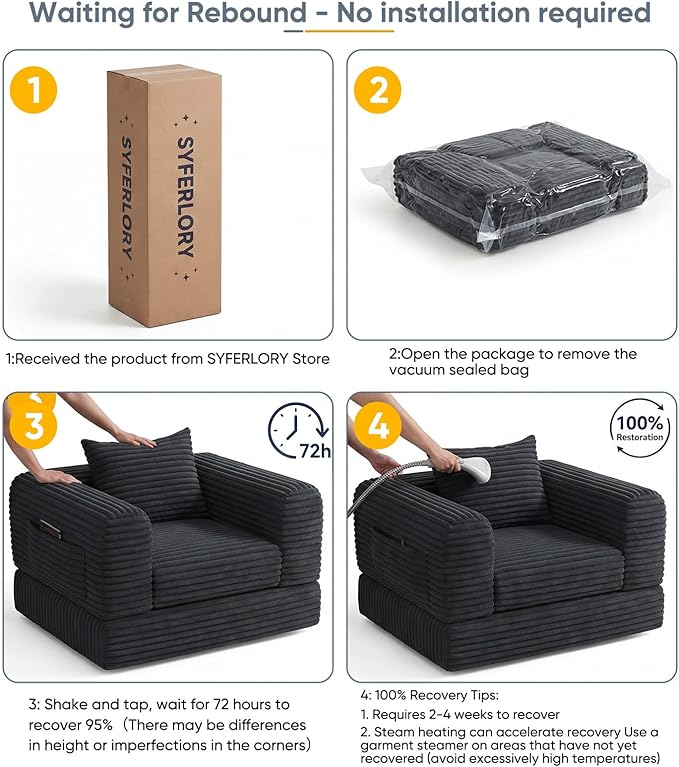 SYFERLORY Versatile 2 in1 Armchair Accent Chair Couch Convertible Boneless