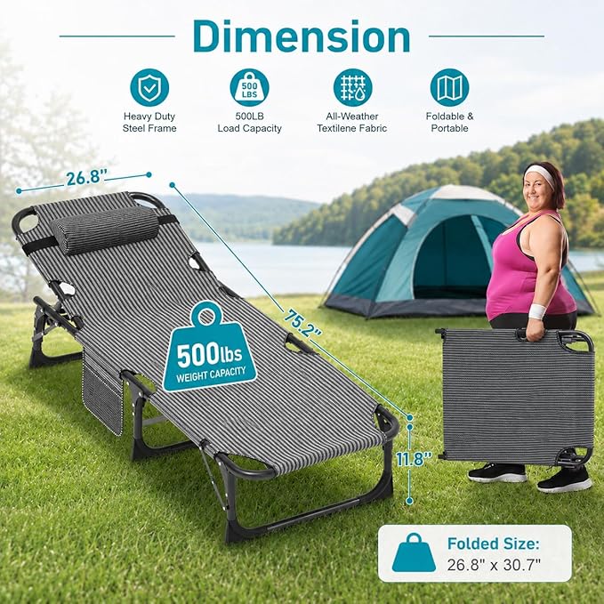 ABORON 2PK Heavy Duty Tanning Chair, 5-Gear Outdoor Folding Chaise Lounge Chair
