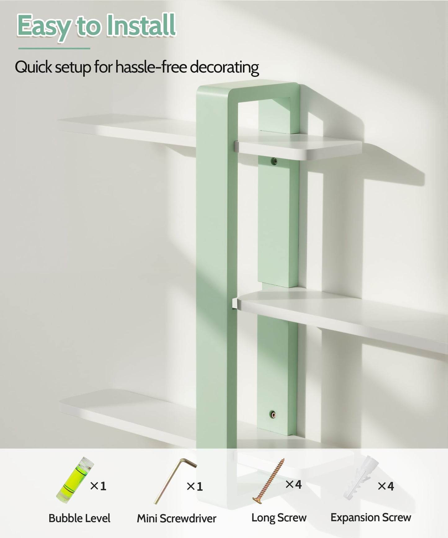 SUMGAR Green Floating Shelves for Wall Mounted Shelving Unit All Pine Wood 3 Tier Large Shelf for Bedroom Living Room Office Bathroom Home Decoration Storage Plant Photo Display Modern 20in Mint Green