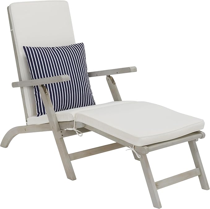 SAFAVIEH Outdoor Collection Palmdale Grey Solid Wood/Beige Cushion