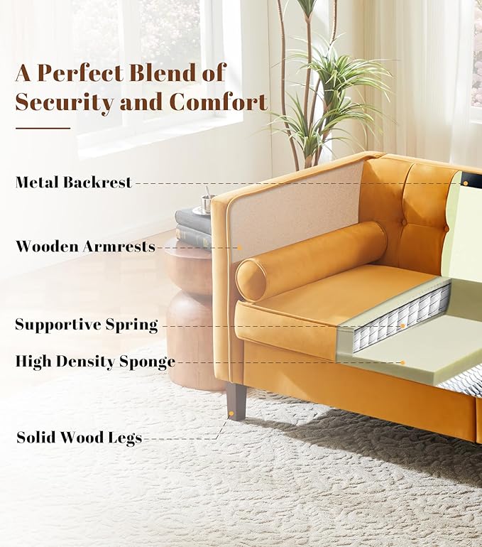 Dreamsir 78'' W Velvet Sofa, Mid-Century Love Seats Sofa Furniture