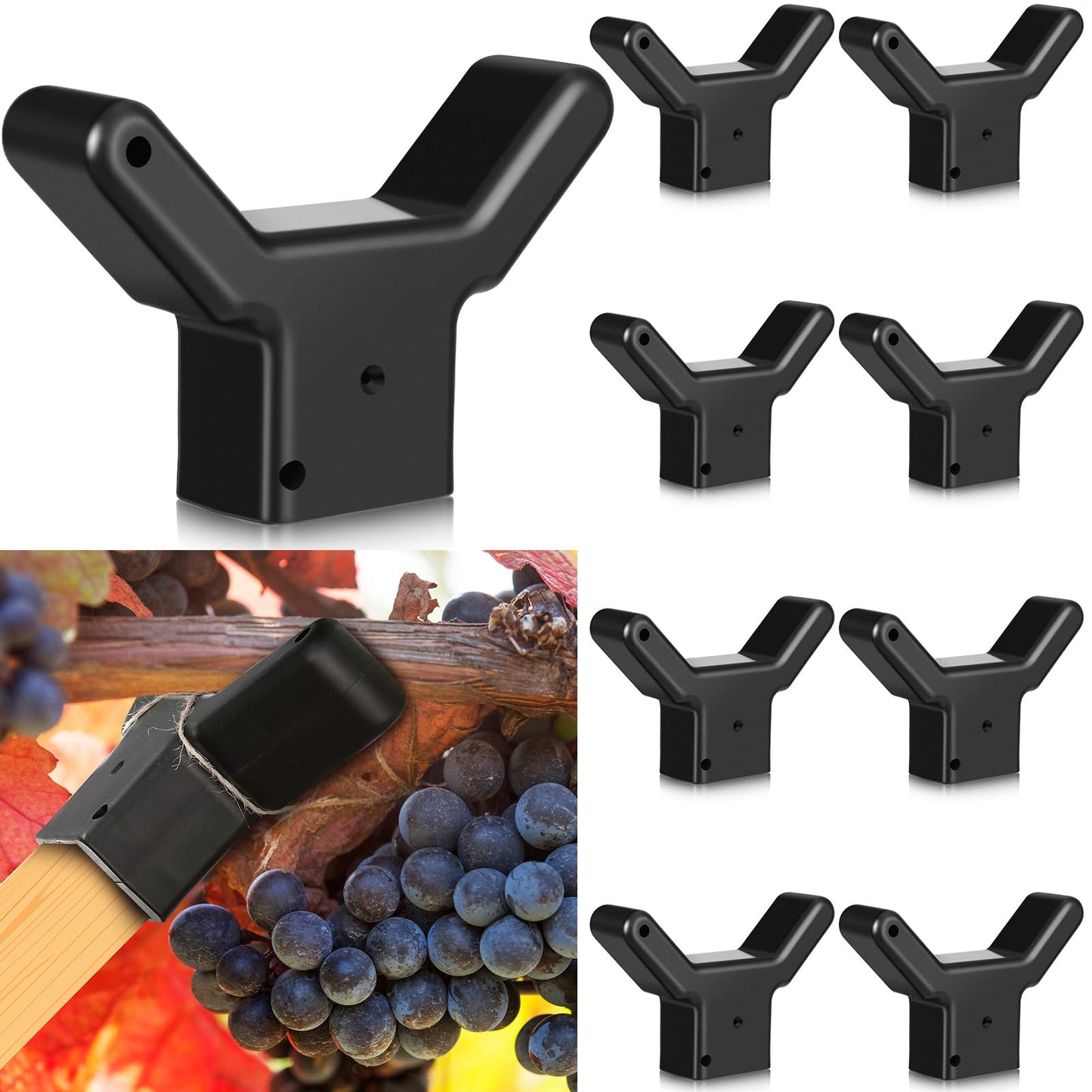 Yungyan 8 Pcs Tree Support, Plastic Fruit Branch Support Device Tree Brace Prevent Them from Breaking for Vineyards Ornamental Gardens Orchards Fits on Standard 1.57 x 1.57 Inch Lumber (Black)