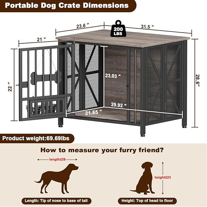 EasyCom Foldable Dog Crate Furniture, 31.5" Dog Crates