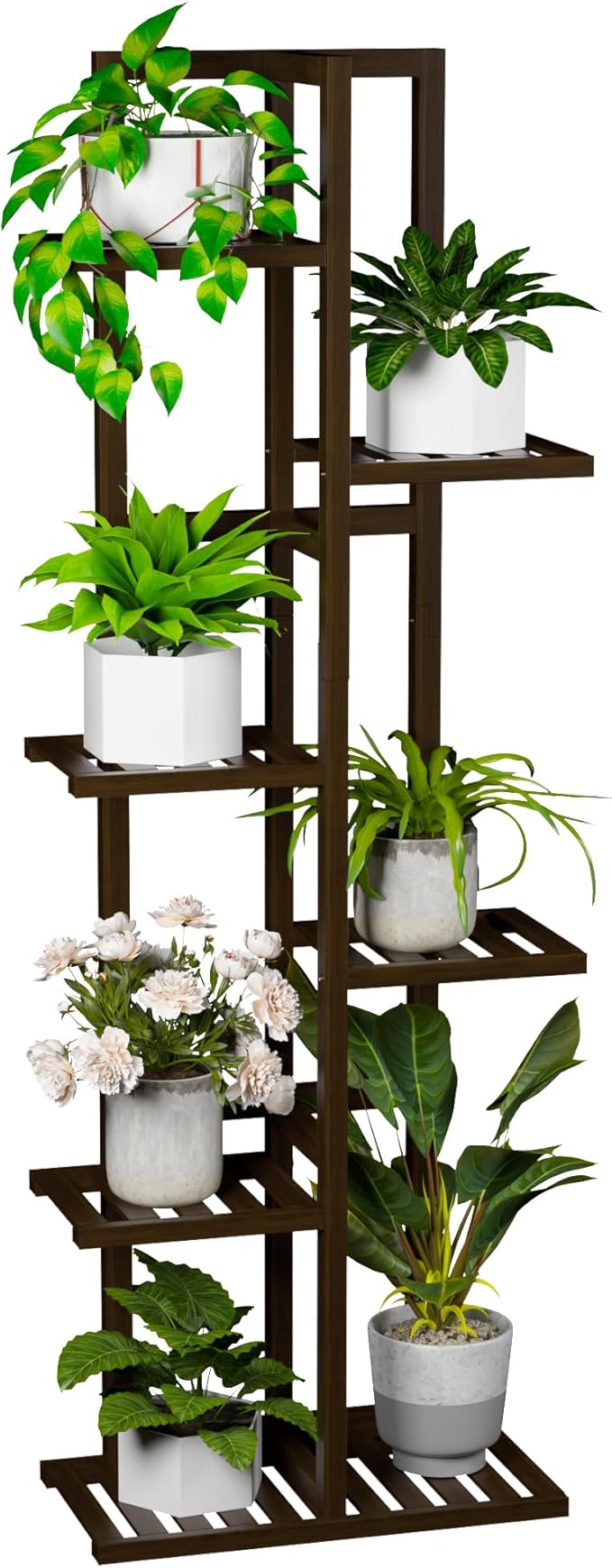 ROMGUAR CRAFT 6 Tier Bamboo Plant Stand Indoor, Wood Tall Flower Holder Corner