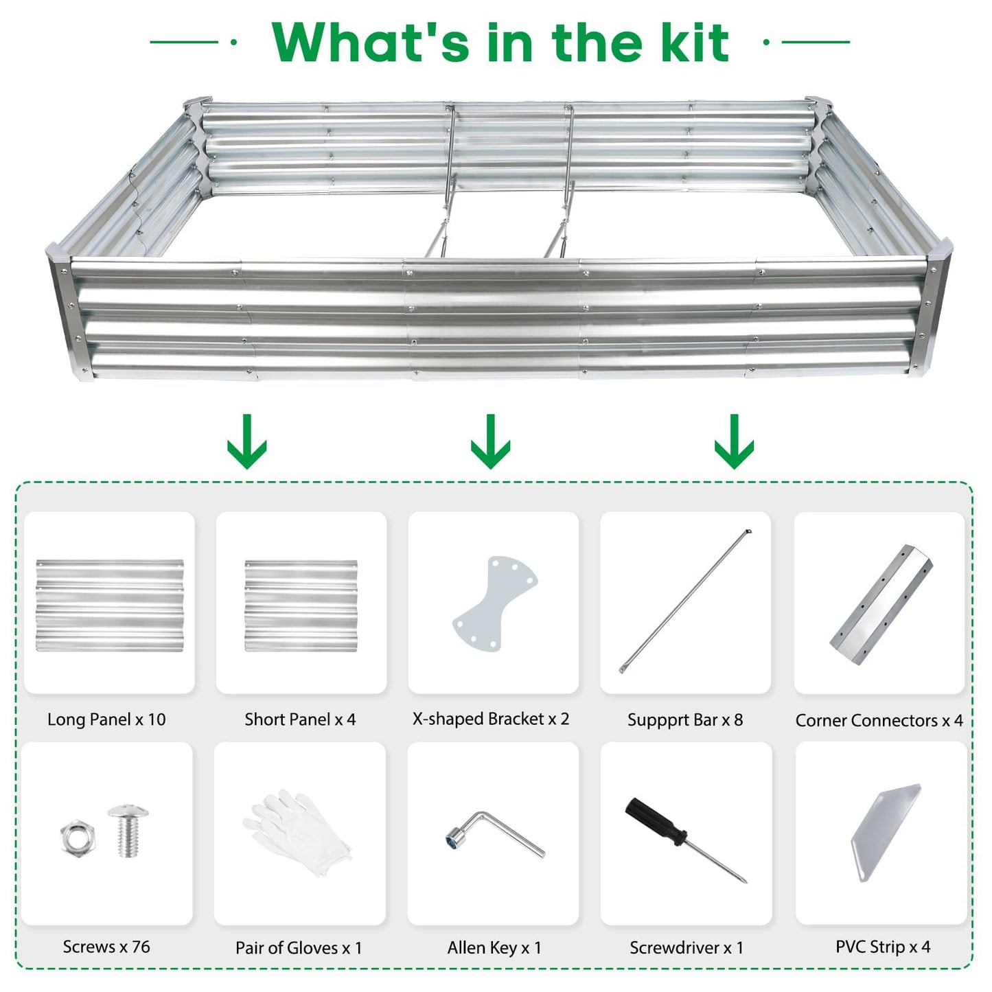 JERIA 6×3×1ft Raised Garden Bed with Support Rods,Galvanized Raised Garden Bed Kit Outdoor Metal Gardening Planter Box for Vegetable, Fruits, Flower