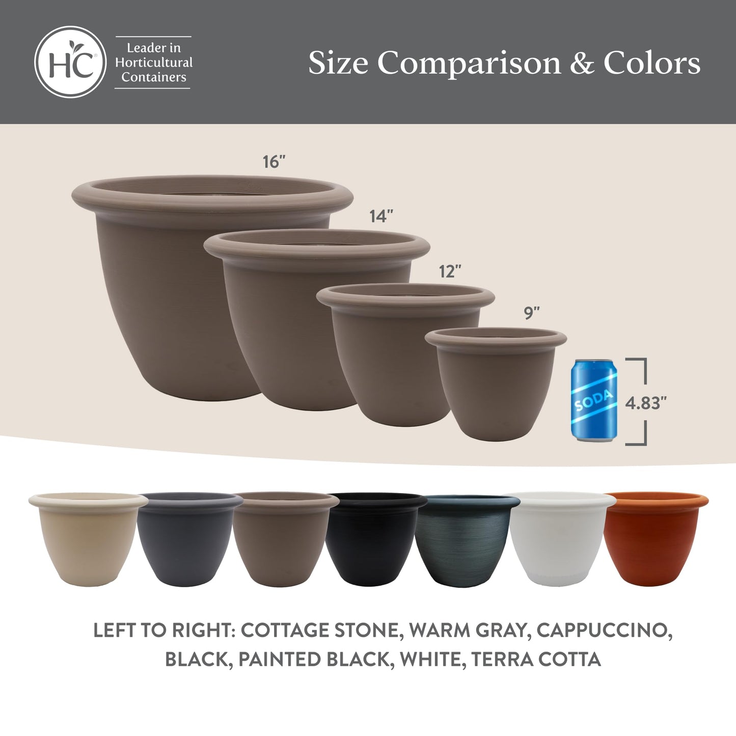 The HC Companies Sevilla Flower Planters - Durable Outdoor & Indoor Planter - Round Lightweight Self Watering Plant Pots for Herbs & More (14" Black, Pack of 1)