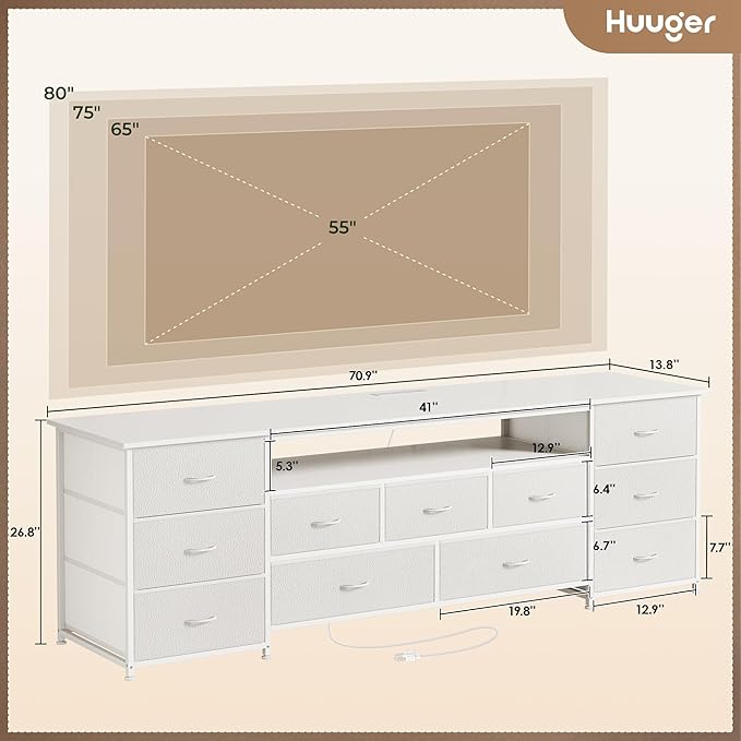 Huuger 70 Inch TV Stand for 75, 80 Inch TV, 11 Drawer Long Dresser