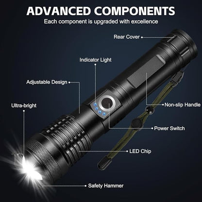 3 Pack Rechargeable LED Flashlights 990,000 Lumens, Adjustable, 5 Modes, IPX7 Waterproof, Powerful Handheld Flash Lights for Camping Hiking Emergency Home (M-3P)