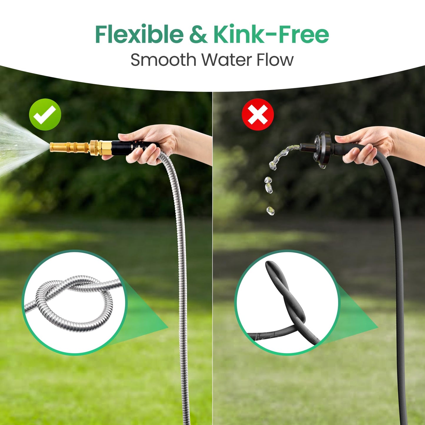 Cesun Metal Garden Hose 5FT, Short Connector, Water Lead-in Hose Extension, Kink-Free, Flexible and Lightweight, Drinking Water Hose for Hose Reel, RV
