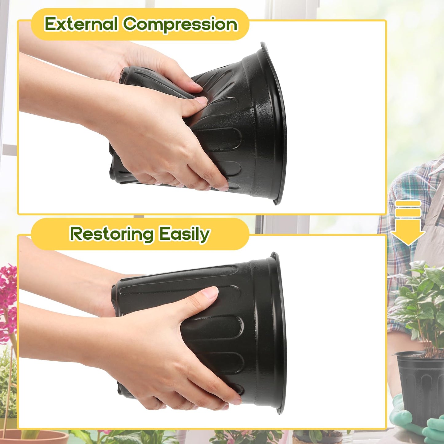 OUPSAUI 2/3/5 Gallon Pots for Plants,Flexible Gallon Plastic Nursery Pots with Drainage Holes, Plastic Pots for Outdoor Plants (2Gal-36pcs)