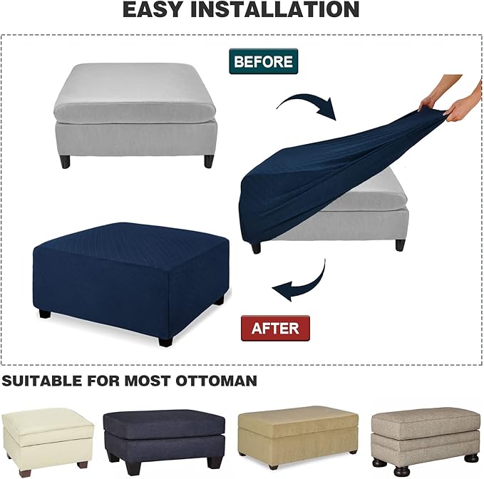 NeColorLife Ottoman Cover Square Large Slipcover Stretch Footrest Stool Covers