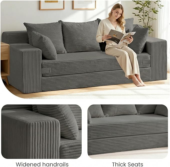 Oversized Boneless Loveseat, 3 Seater Pull Out Convertible Sofa Bed