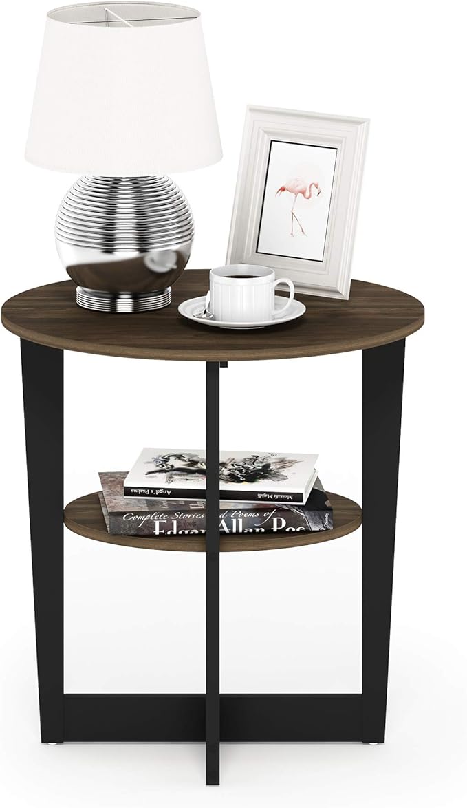 Furinno JAYA Side Table, 2-Tier Round Modern End Table