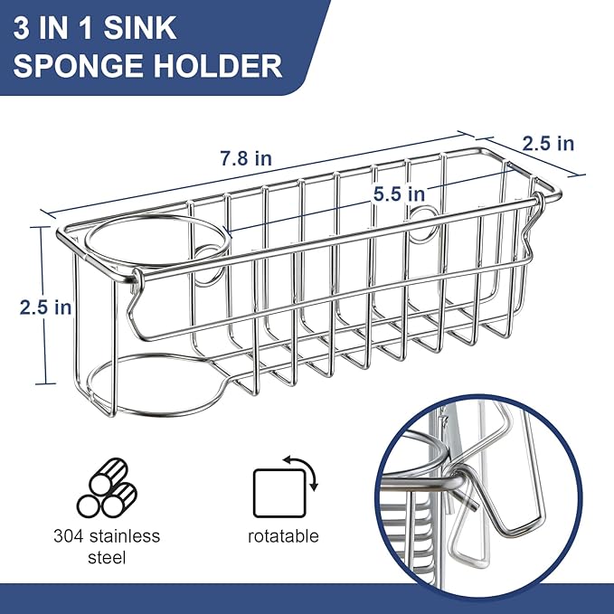 3-In-1 Sponge Holder for Kitchen Sink