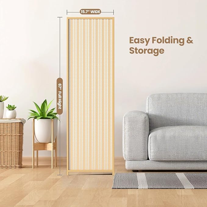 8 Panel Room Divider and Extra Wide Folding Privacy Screen, Bamboo Room Divider