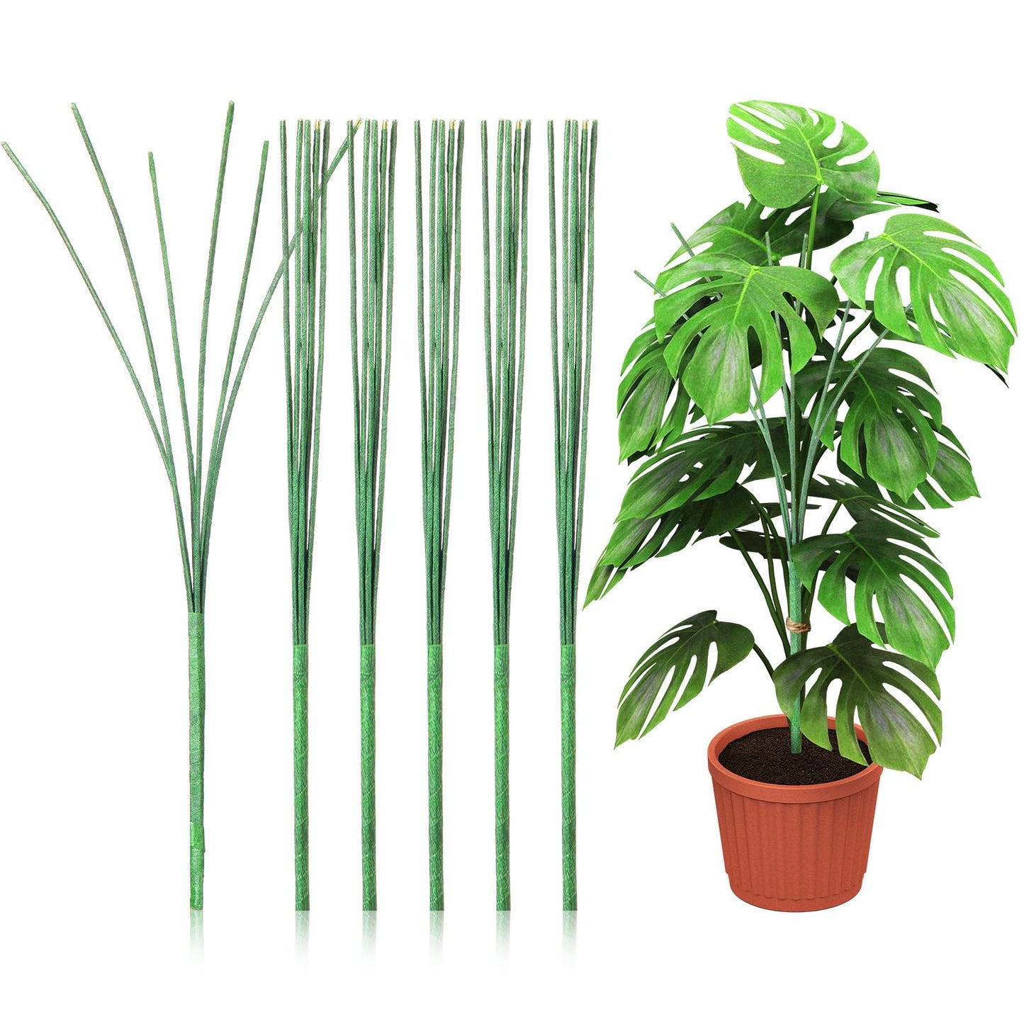 6 Pack 17'' Climbing Plant Support Stakes Moss Pole Monstera Plant Climbers Trellis Plants Stem Supports for Indoor Outdoor Climbing Potted Plants Flower Grow Upwards Green