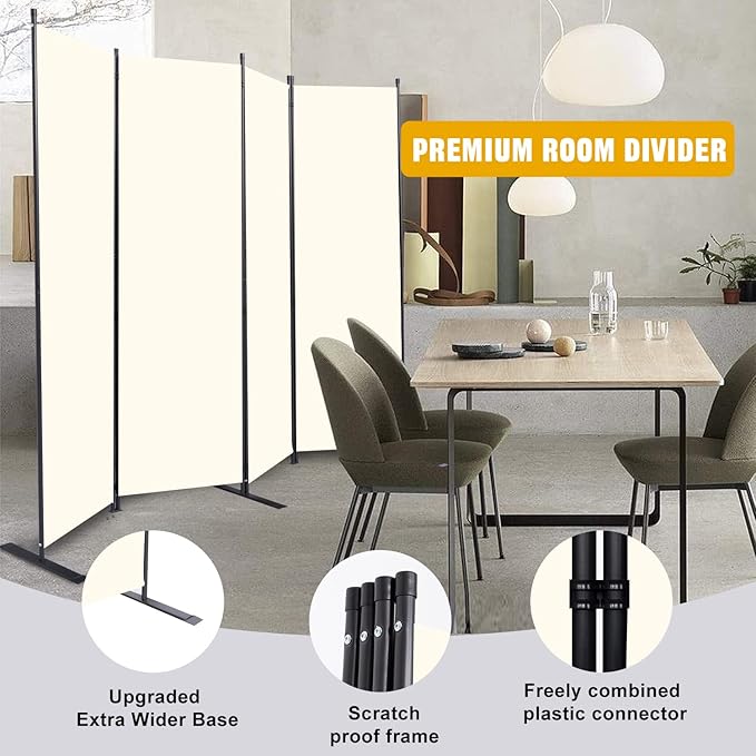 Room Divider 6FT Portable Room Dividers and Folding Privacy Screens, 4 Panel