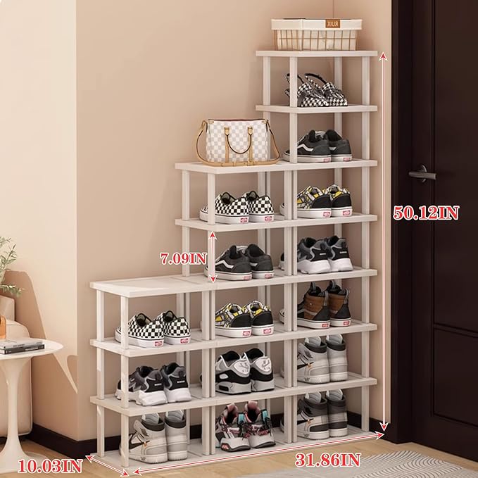SAN HE Bamboo Shoe Rack 17 Tier- Vertical Shoe Rack