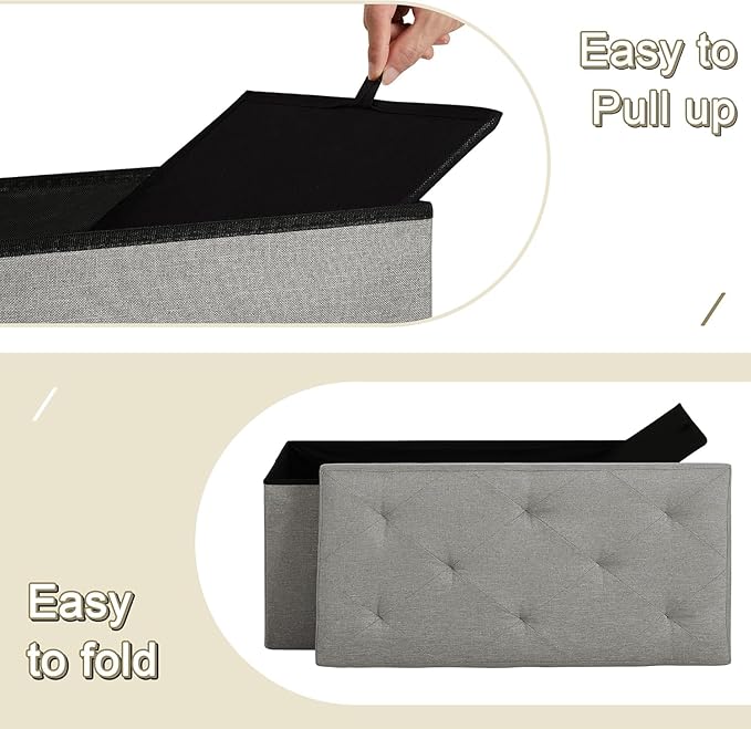 VECELO 30'' Folding Storage Ottoman Bench, Storage Chest, Linen Fabric Foot