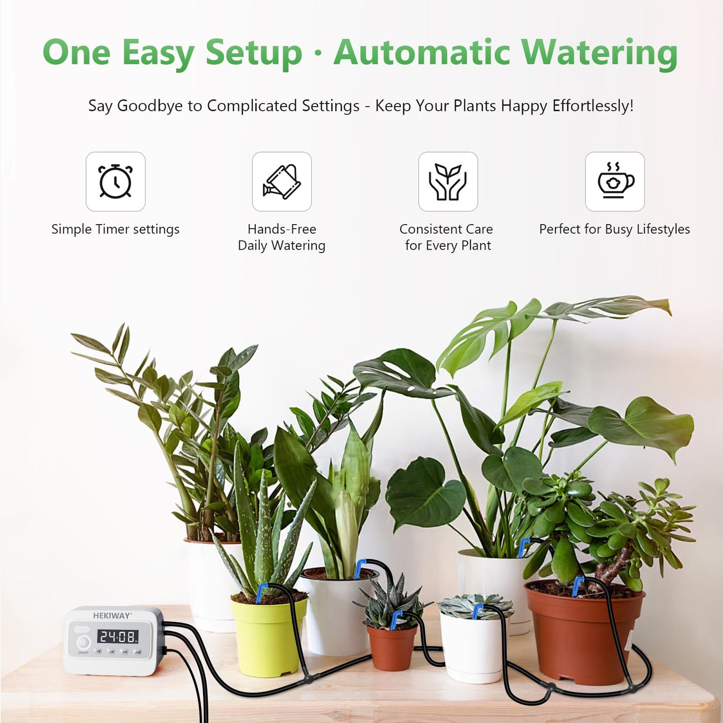 82FT Automatic Plant Watering System–HEKIWAY 390 Adjustable Watering Modes, Supports 30 Pots | Indoor Garden System & Vacation Plant Watering Devices, Auto Watering for Plants Outdoor