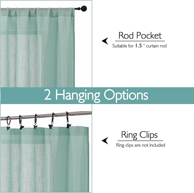 Chyhomenyc Extra Long Aqua Green Semi Sheer Curtains 108 Inches Long 2 Panels