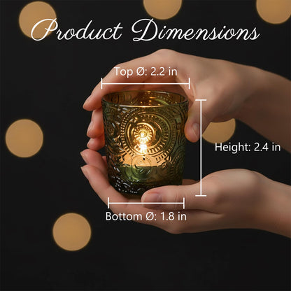 Moss Green Sun Moon Stars Glass Tealight Holders, 12 Pack
