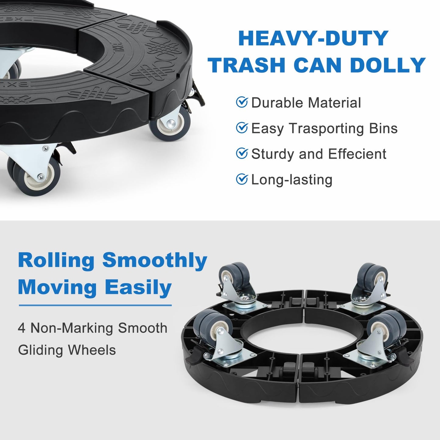 W B D WEIBIDA Trash Can Dolly Wheels Adjustable 15-19 Inch Round Roller with 4 Wheels Drum Cart Heavy Duty 440lbs Keg Truck Large Barrel Dollies Multi Functional Rolling Stand Plant Caddy