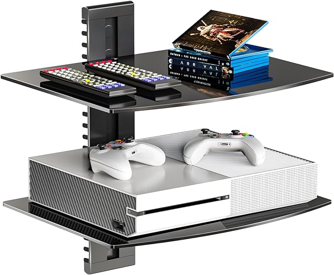 WALI Floating TV Shelf, 2 Tier Glass Projector Shelf