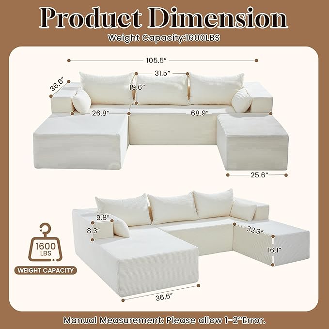 106" Cloud Sectional Boneless Couches