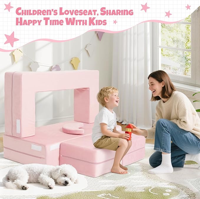 5 Pcs Modular Kids Play Couch, Toddler Couches That Fold Out, Plush Foam Chair