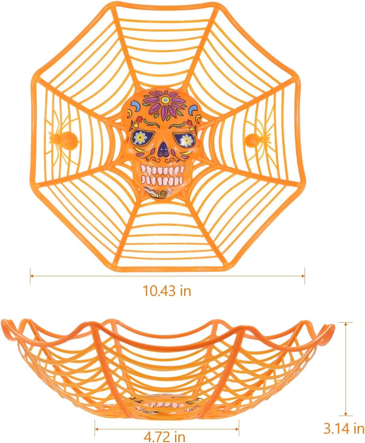 Triumpeek Halloween Party Supplies - Set of 3 Plastic Trick or Treat Bowls with Spider Web Design for Day of The Dead in Orange, Purple and Black