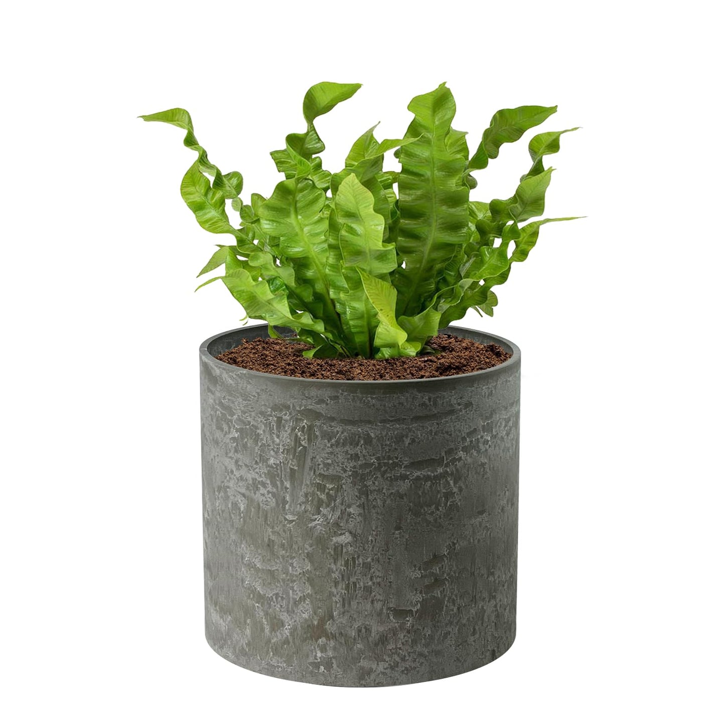 fuxuiwy Modern Decorative Planter Plant Pot with Drainage System Industrial Style 12 Inch Lightweight Speckled Plastic Planter Cylindrical Plant Pot with Drainage Hole for Indoor and Outdoor Use